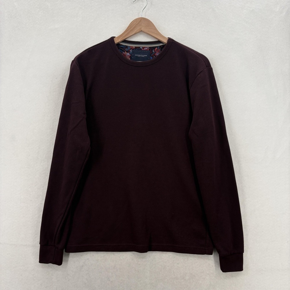 Denim & Flower Sweater Mens Small Red Thermal Waffle Knit Crewneck Casual NWT